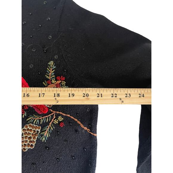 Tiara International Vintage‎ Sequin Red Robin Holiday Embroidered Sweater - Picture 7 of 8